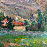 Painting "Hilly landscape" 1961 signed (to decipher) + frame