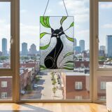 Vitrail chat – Style Tiffany fait main, panneau décoratif mural
