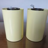 Pair of pale yellow lacquered metal "pipe" ceiling lights from the 80s