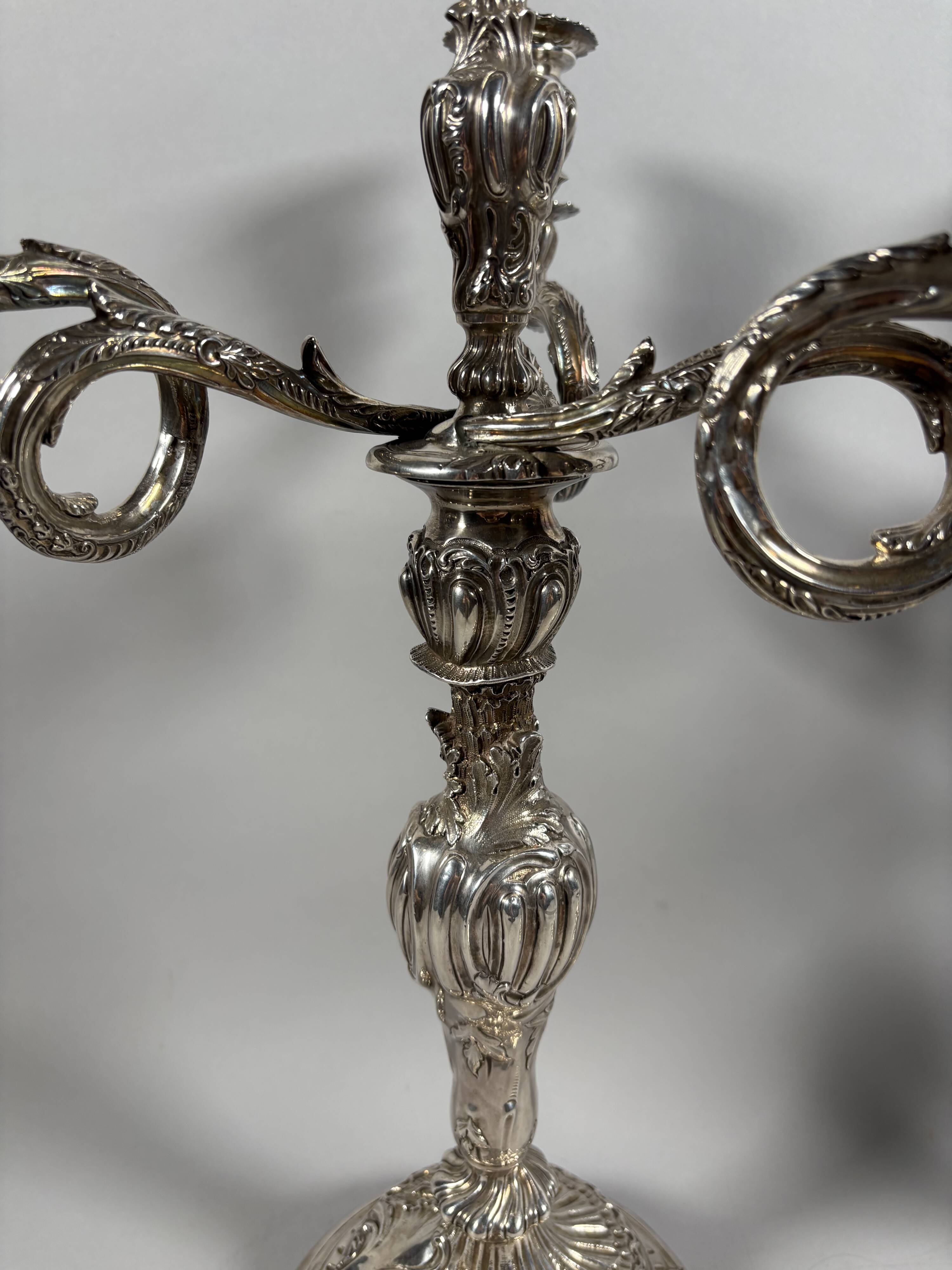 Pair of rocaille candelabra in solid 950 silver Louis XV style