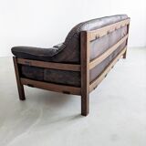 Ensemble brutaliste de canapé et chaise longue en cuir par Hain & Thome 1970
