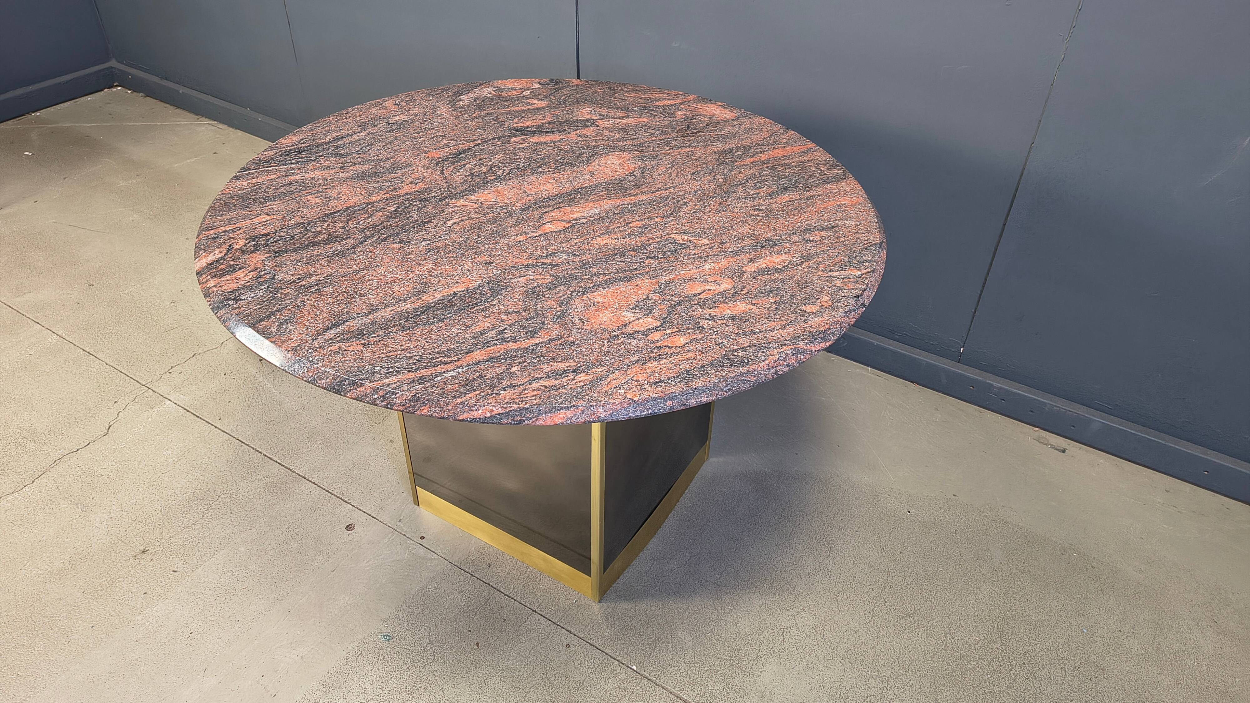 Vintage round granite and brass centre table by Belgochrom, 1970s