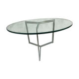 Large round table slab of stainless glass base