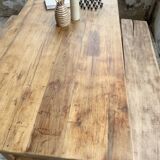 Oak farmhouse table and its two benches