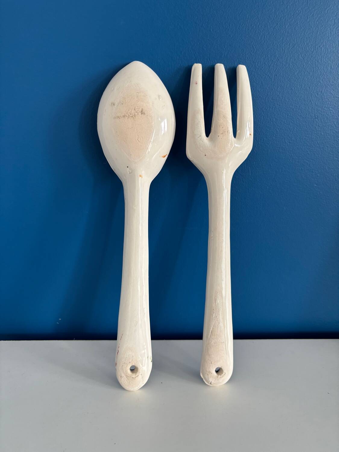 floral ceramic cutlery - vintage kitchen wall decor - set of