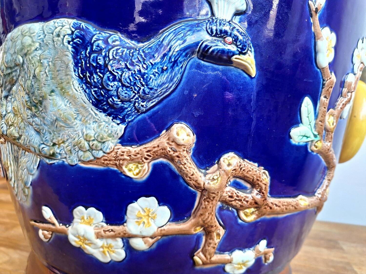 Large antique majolica cache pot, planter by Joseph Holdcroft.