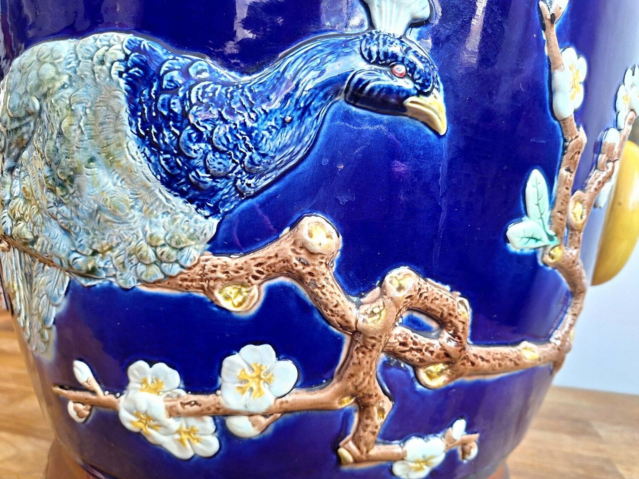 Large antique majolica cache pot, planter by Joseph Holdcroft.