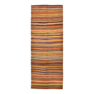 Tapis Kilim vintage long et large, orange et rouge, 5 x 13 cm, 149 x 402 cm, SK 33068