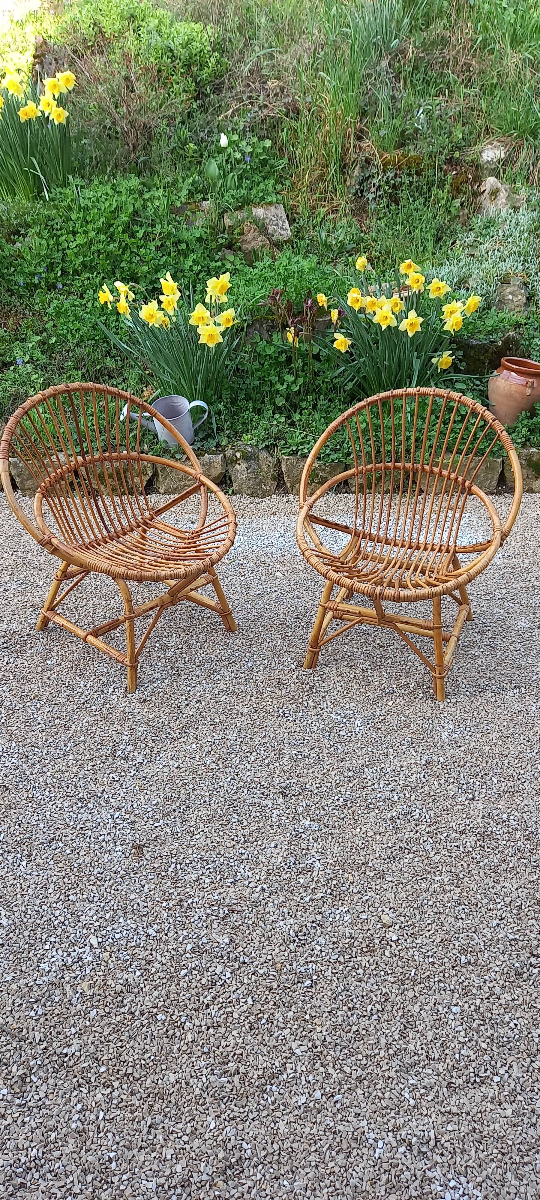Pair of rattan basket armchairs 60s