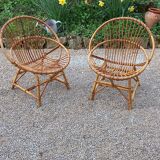 Pair of rattan basket armchairs 60s