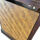 Vintage wooden library with storage chest/basket.