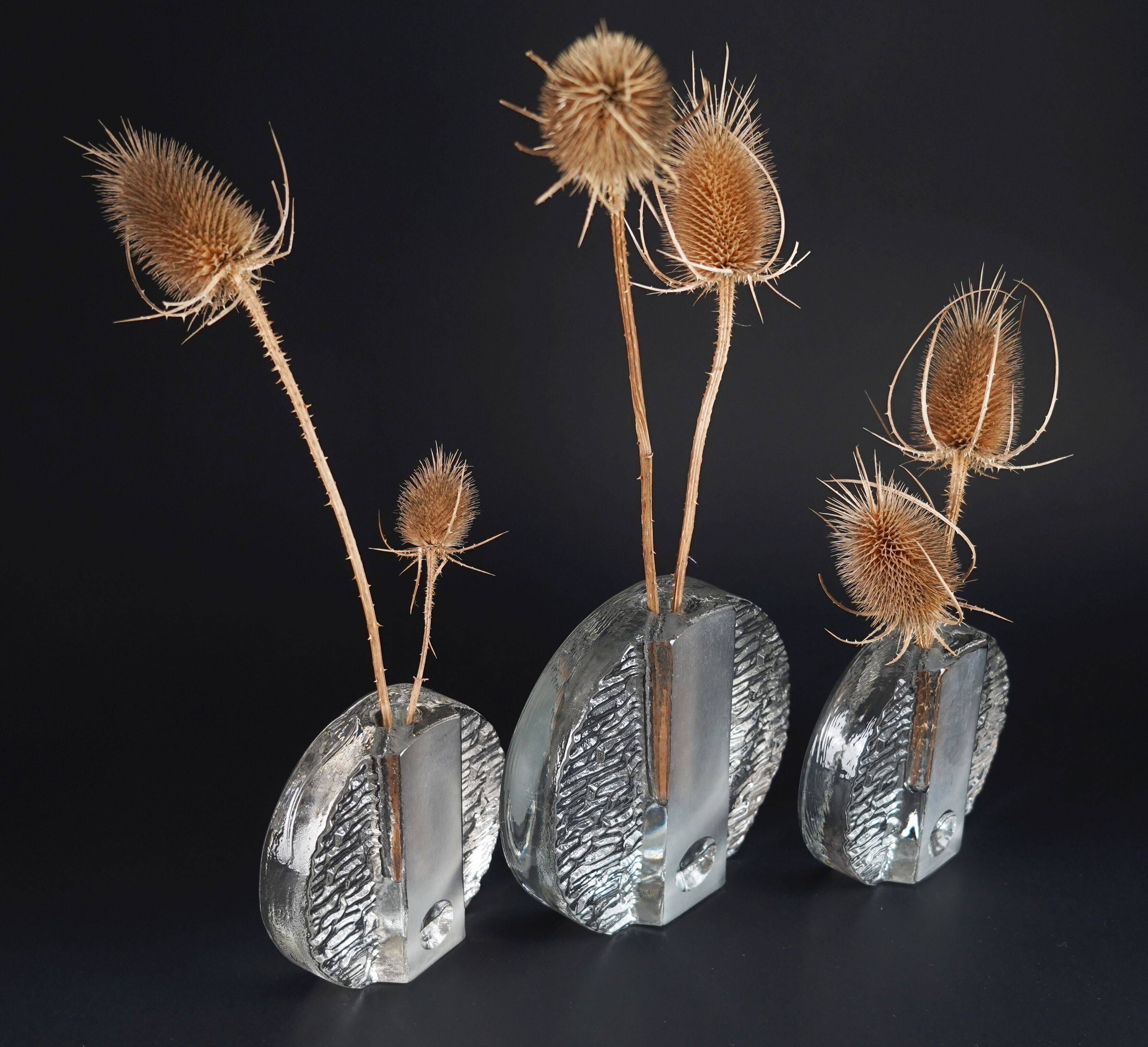 set of 3 round solifleur BLOCK VASES walther glas 60s 70s op art