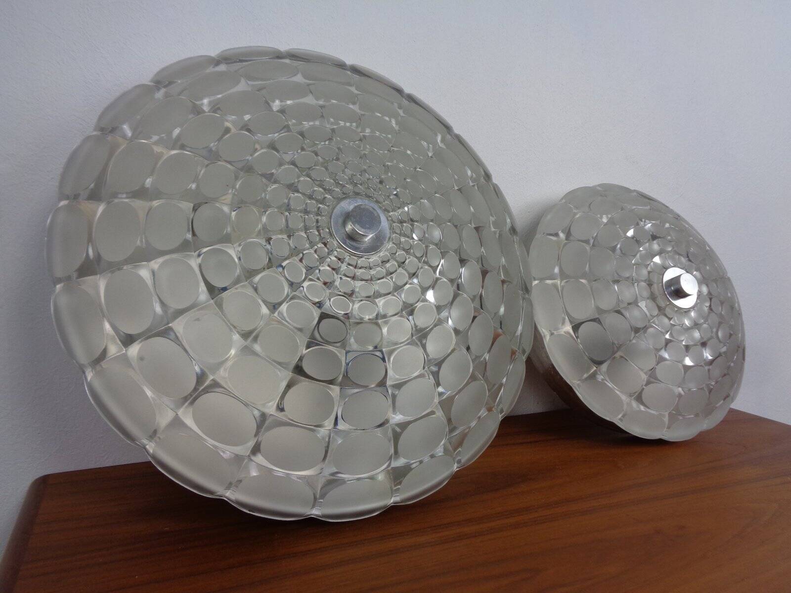 Large German Glass Ceiling Lights, Set of 2, 1960s