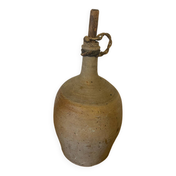 Bouteille Ancienne Grès Beige + Bouchon Bois Grand Volume Vintage