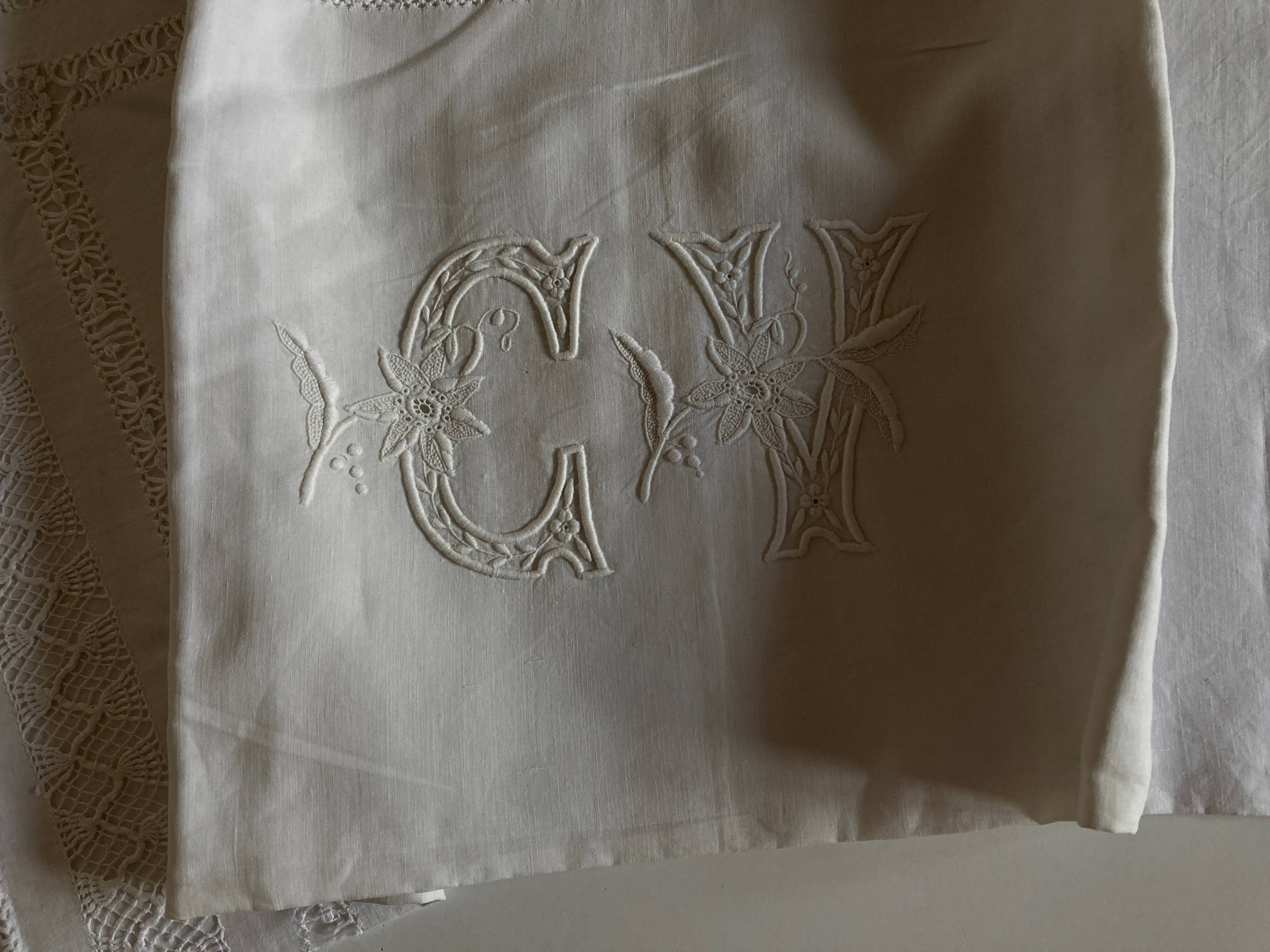 19th century pillowcase embroidered with complex days