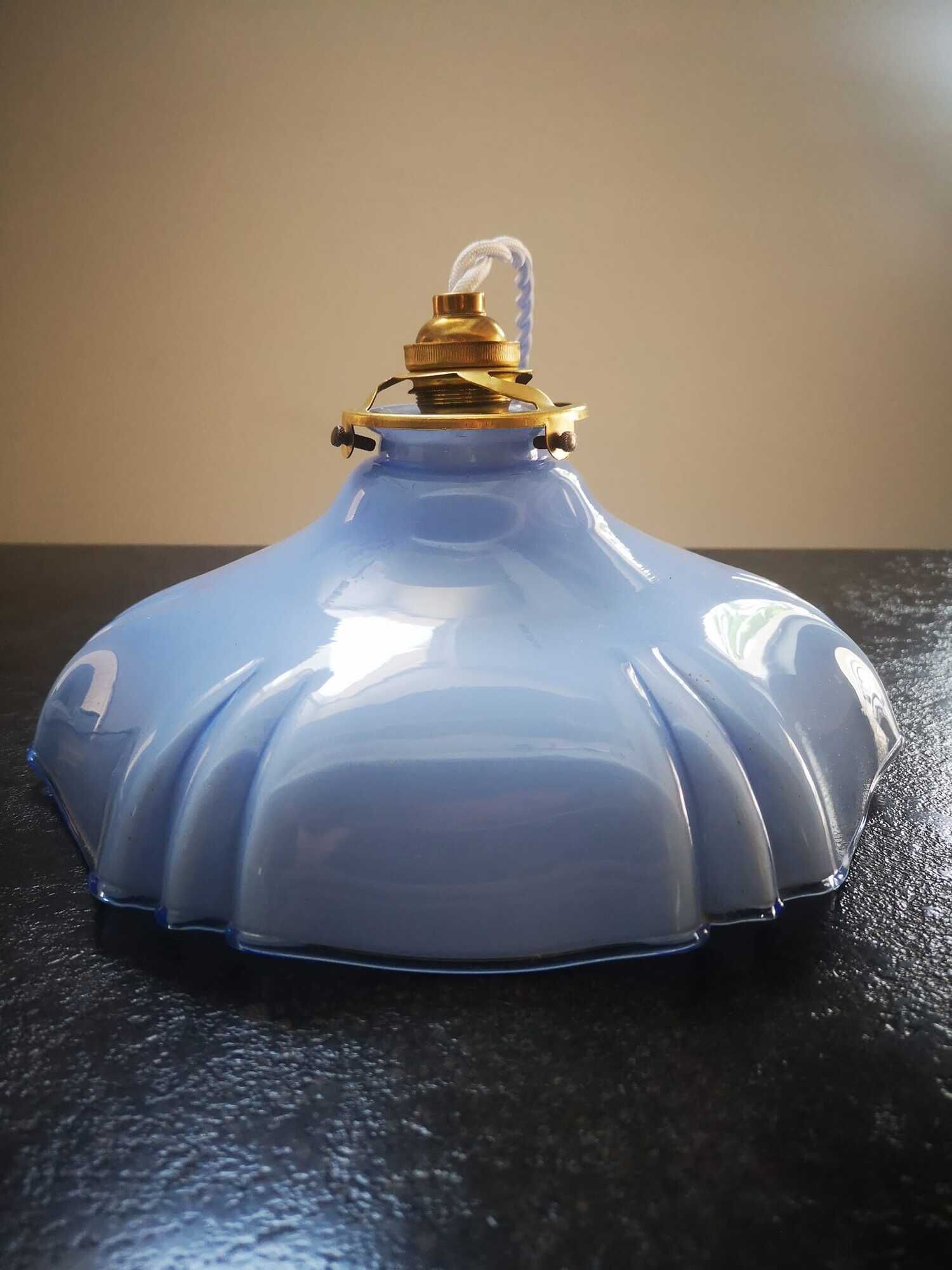 Hanging lamp ballad opaline blue art deco 1930 unusual shape ø 23.5