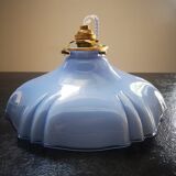 Suspension baladeuse opaline bleu art déco 1930 forme inhabituelle ø 23.5