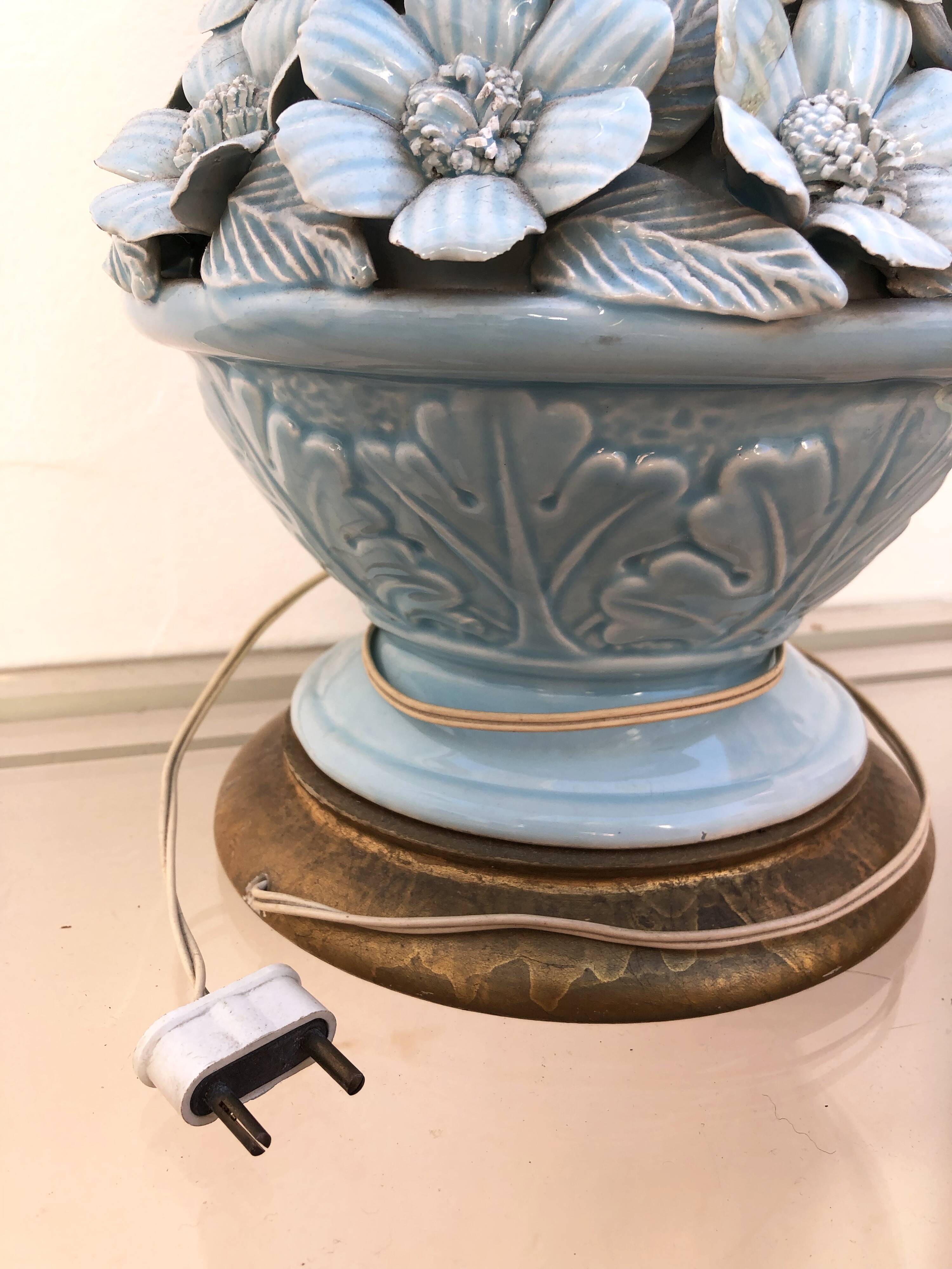 Manises ceramic lamp with blue flowers