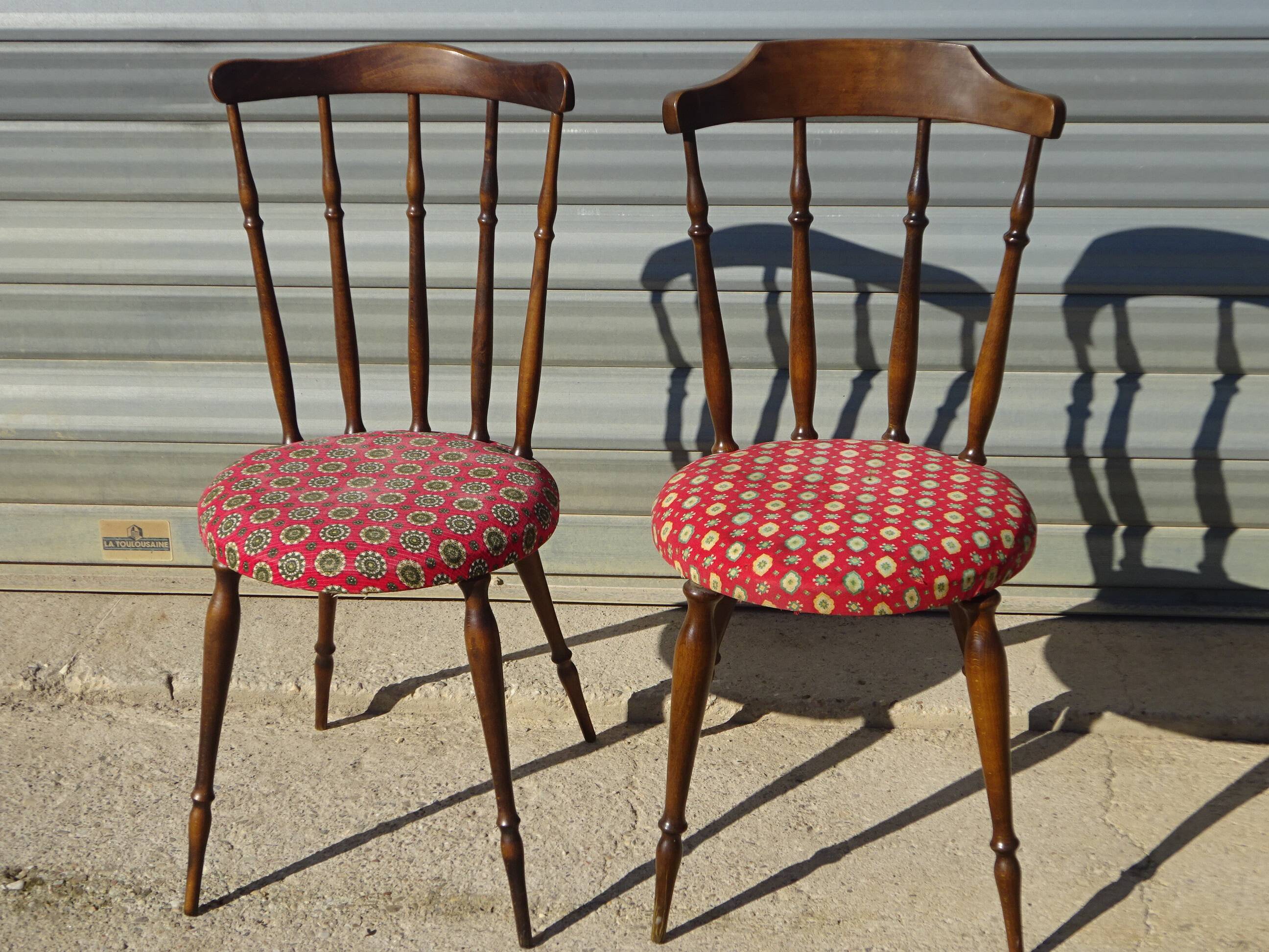 Vintage chairs, wooden, with splayed legs, both.