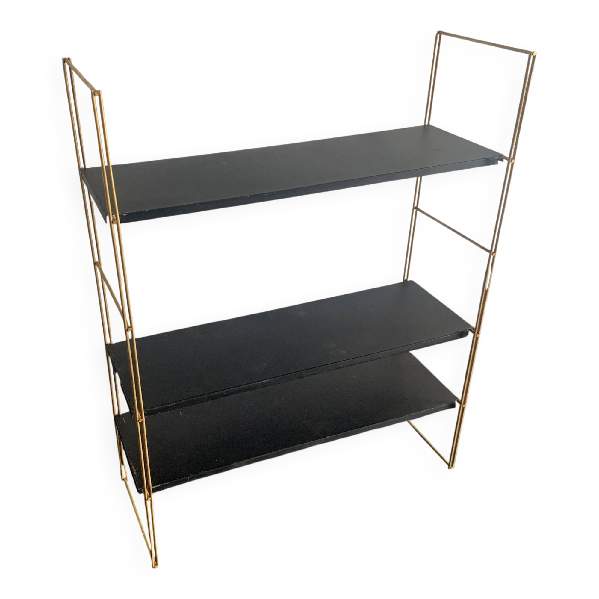 Vintage 1960 String wall shelf black and gold - 60 x 48 cm
