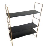 Vintage 1960 String wall shelf black and gold - 60 x 48 cm