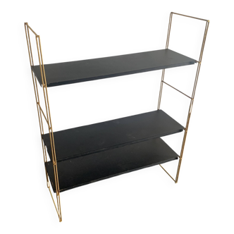 Vintage 1960 String wall shelf black and gold - 60 x 48 cm
