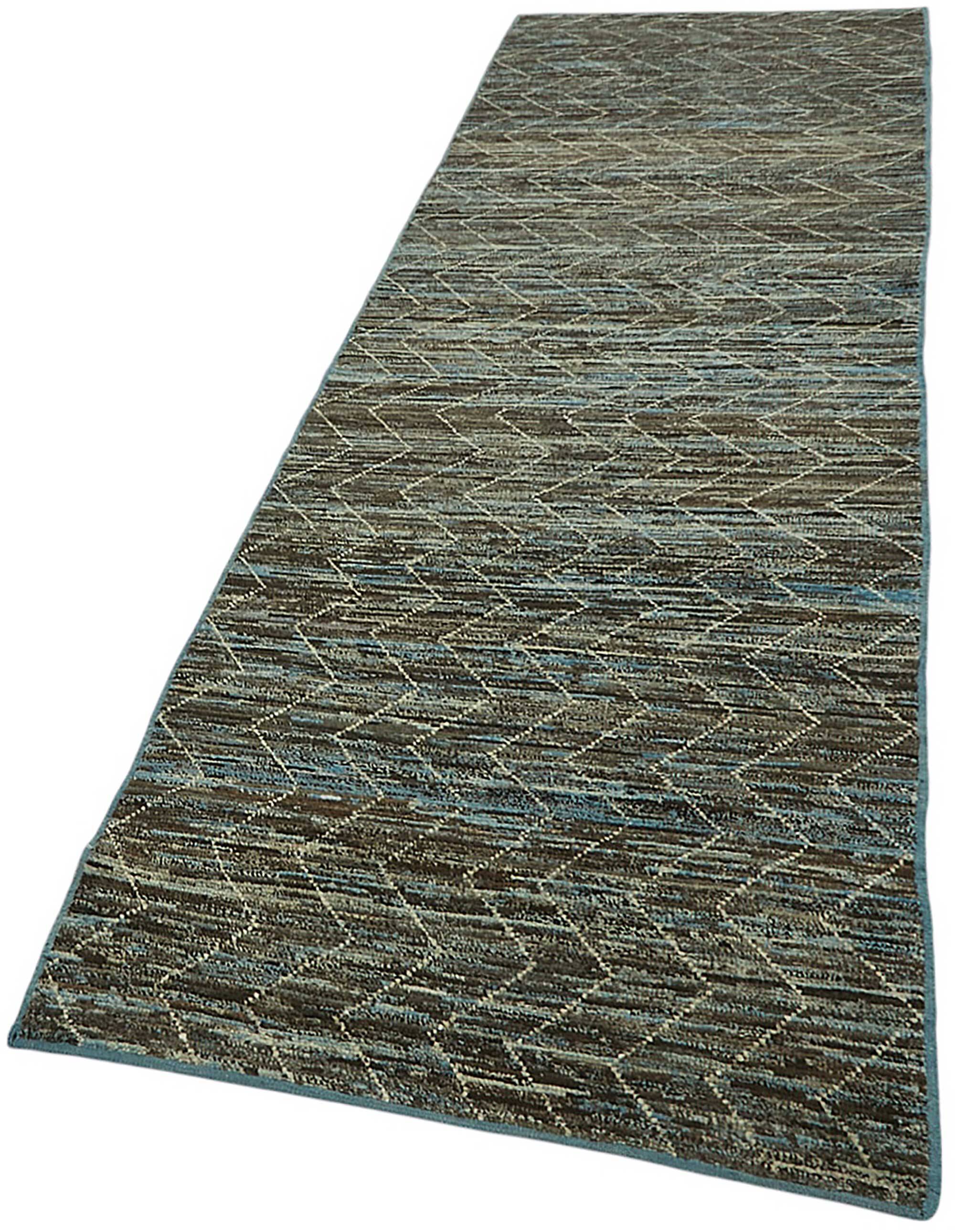 Handmade Tribal Decorative 92 cm x 344 cm Blue Wool Runner Carpet