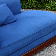 Large vintage cobalt blue chaise longue in fabric and wood – long chair 190