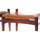Set of four vintage mid century rosewood dining chairs with cognac leather seats