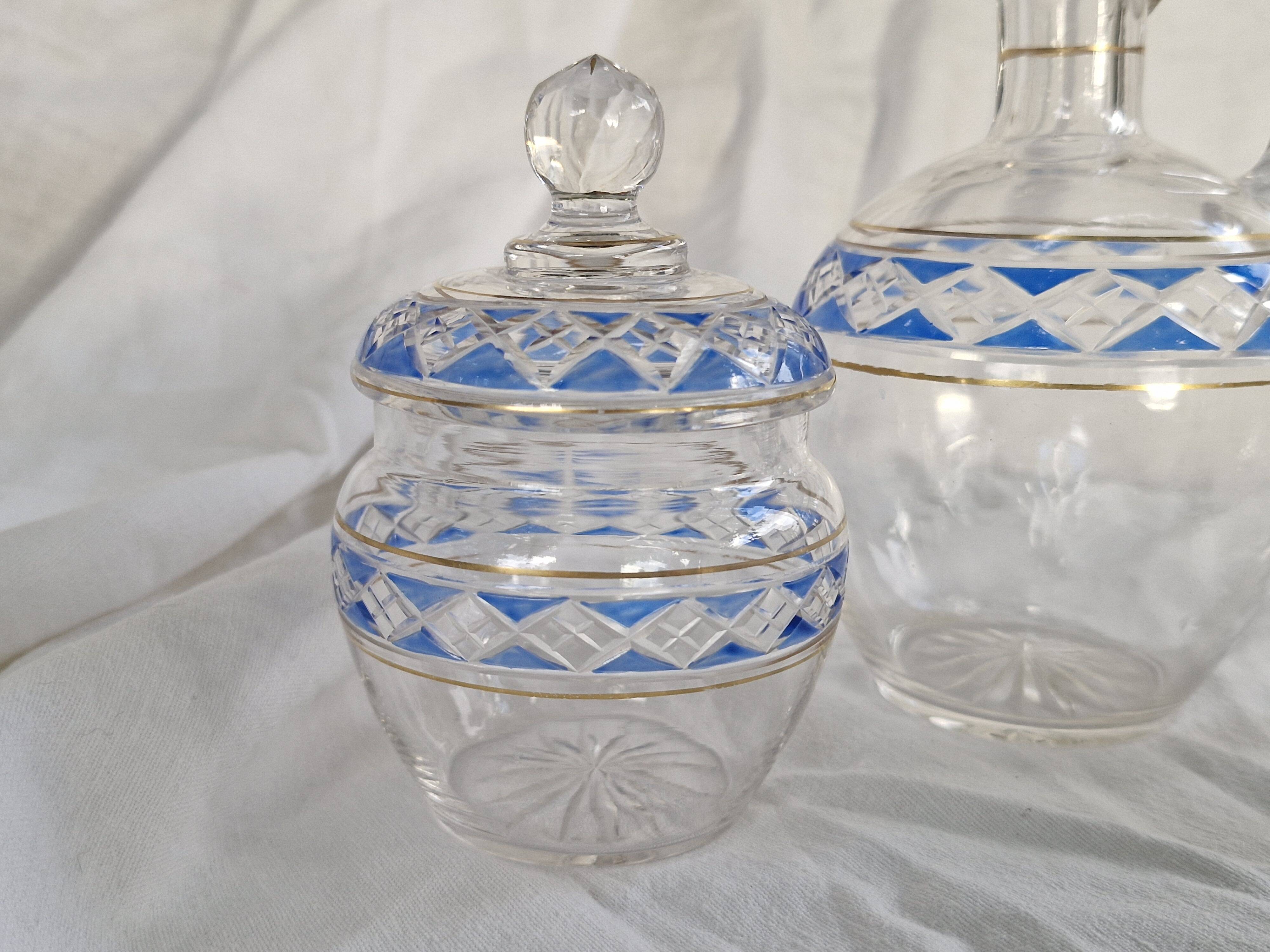 3 Antique Pieces Cut Crystal, Enameled - Early 20th Century
