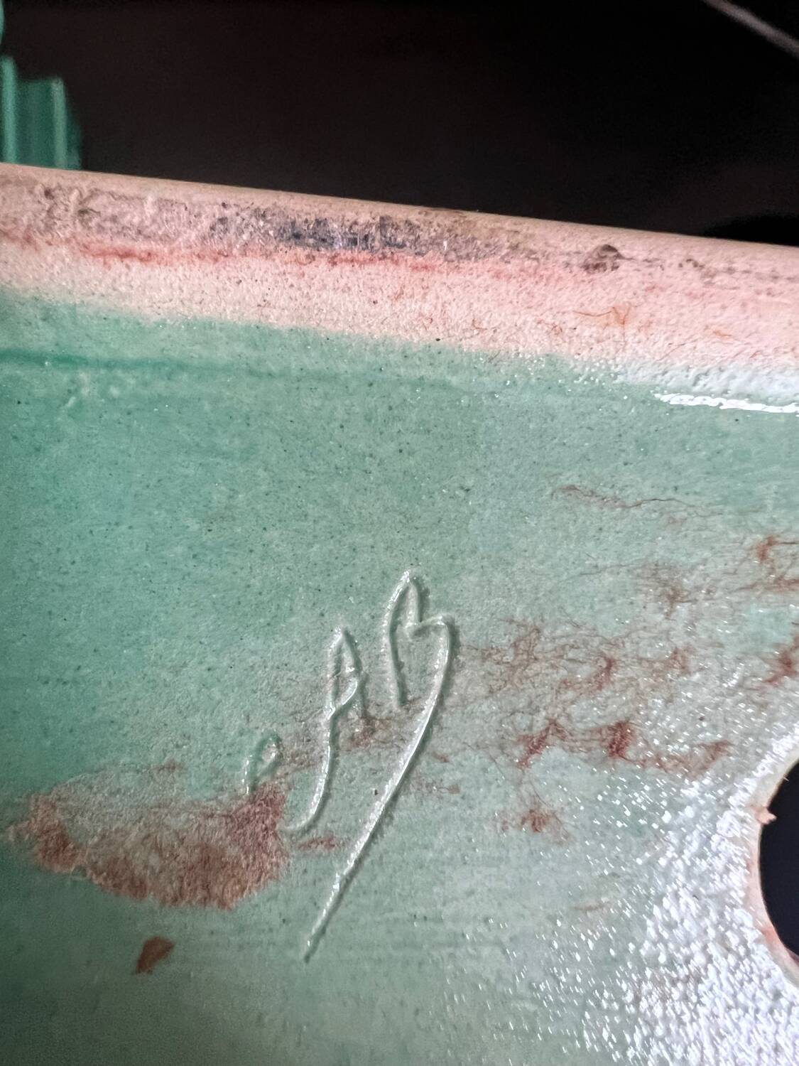 Set of 2 Art Deco candlesticks in green earthenware