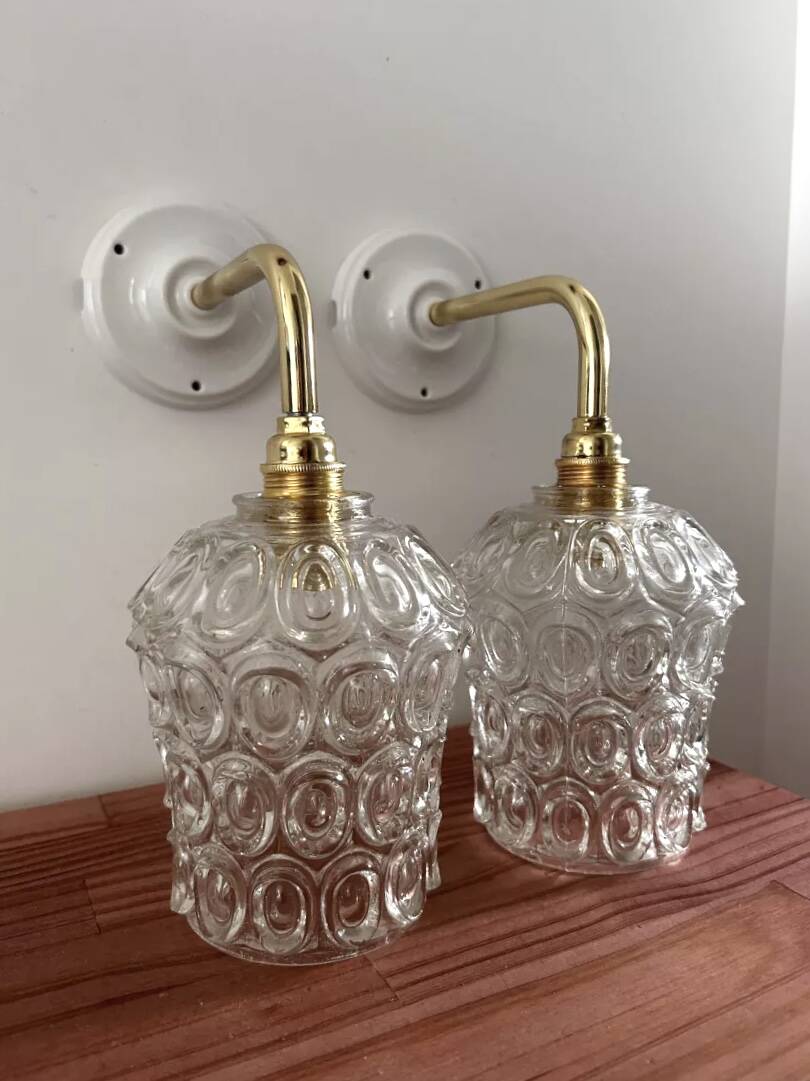 Pair of vintage chiseled glass sconces
