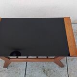 Vintage coffee table from the 1950s reconstruction, wood and glass.
