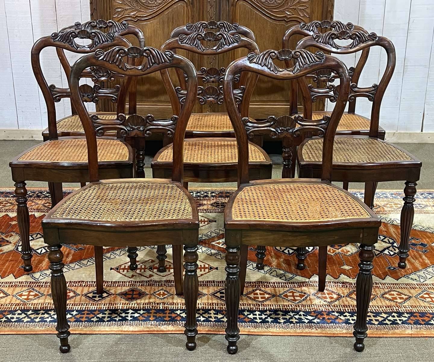 Set of 8 Louis Philippe 19th century mahogany chairs with caned seats