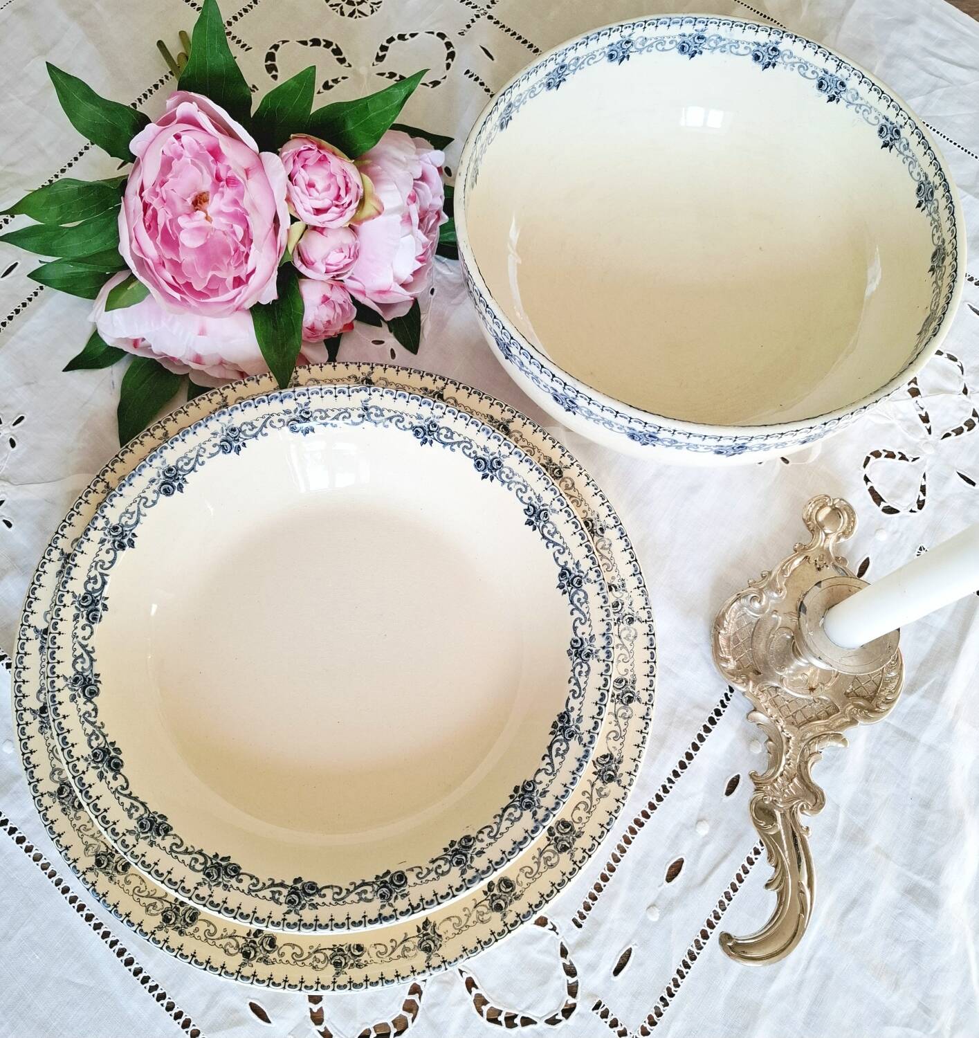 Antique serving dishes in iron earthenware