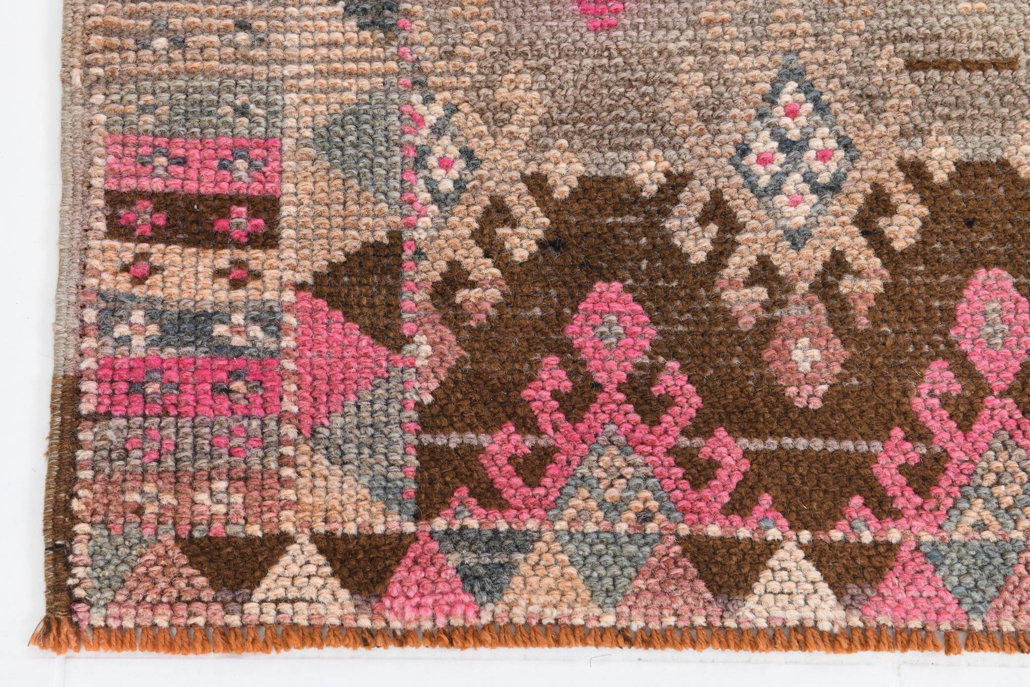 3x12 Pink & Brown Suğer Soft Modern Vintage Runner Rug, 92x376Cm