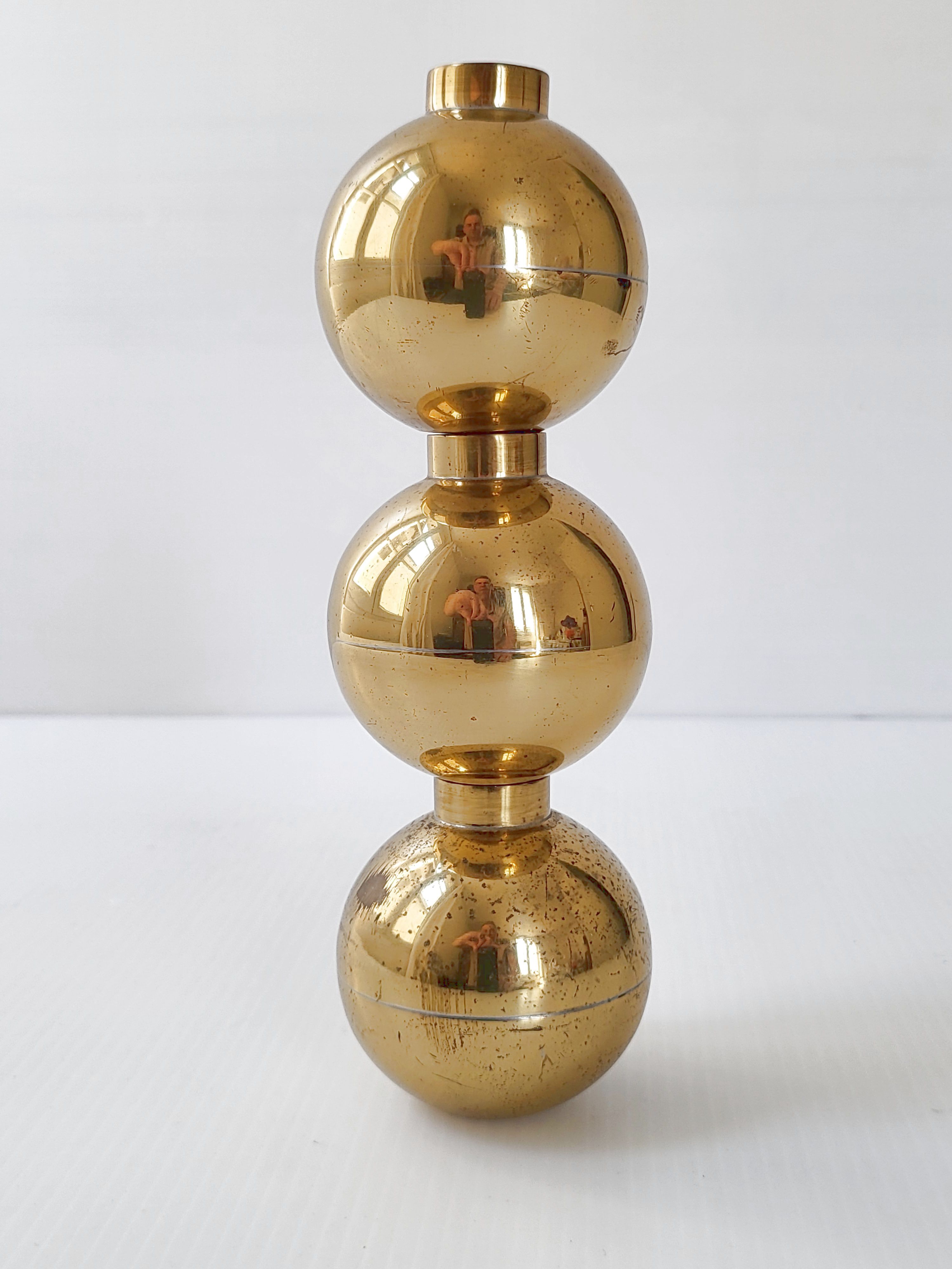 Suite of 3 candle holders in vintage solid brass 1950