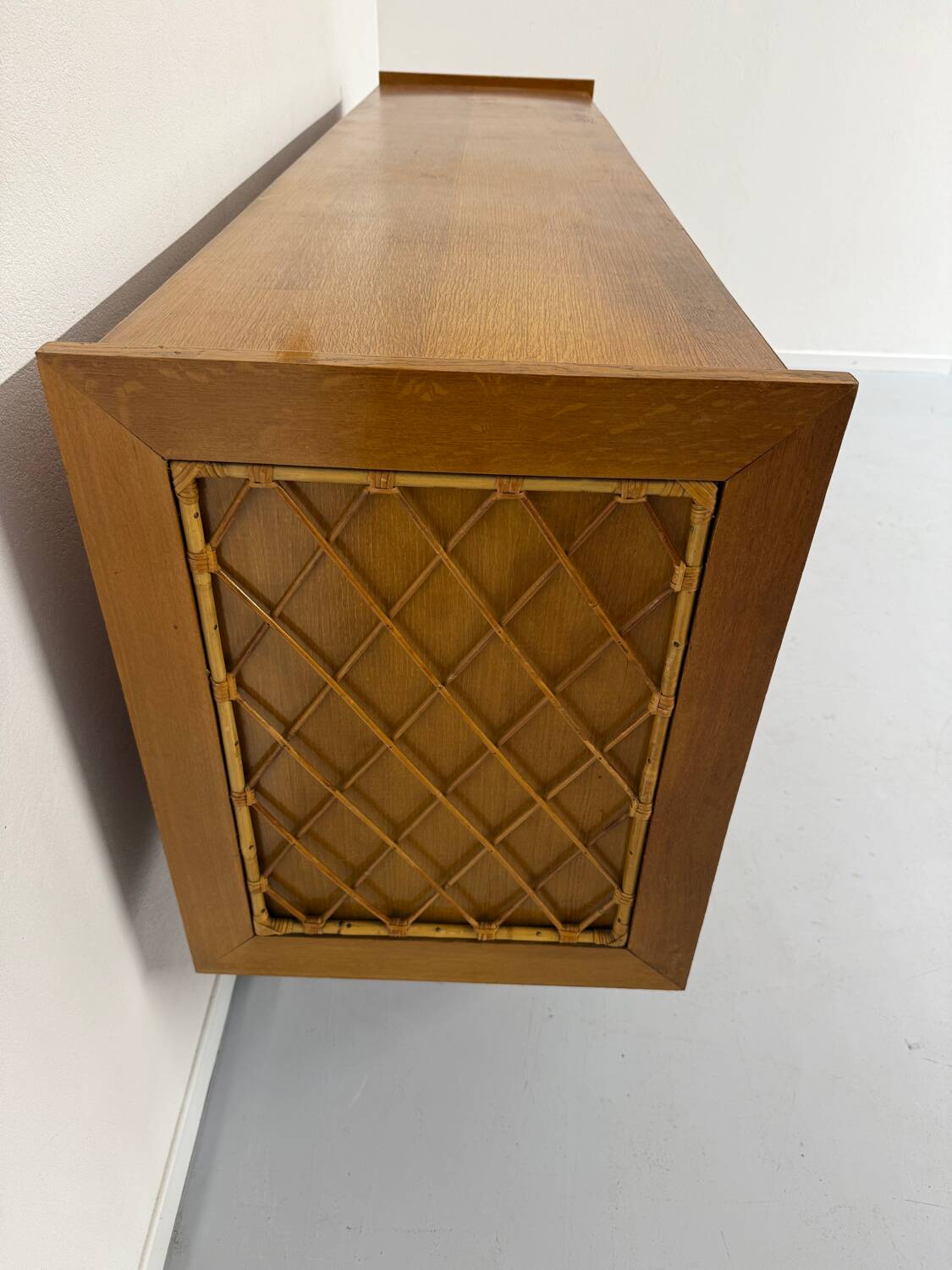 Antique French vintage 50s design wooden and rattan sideboard
