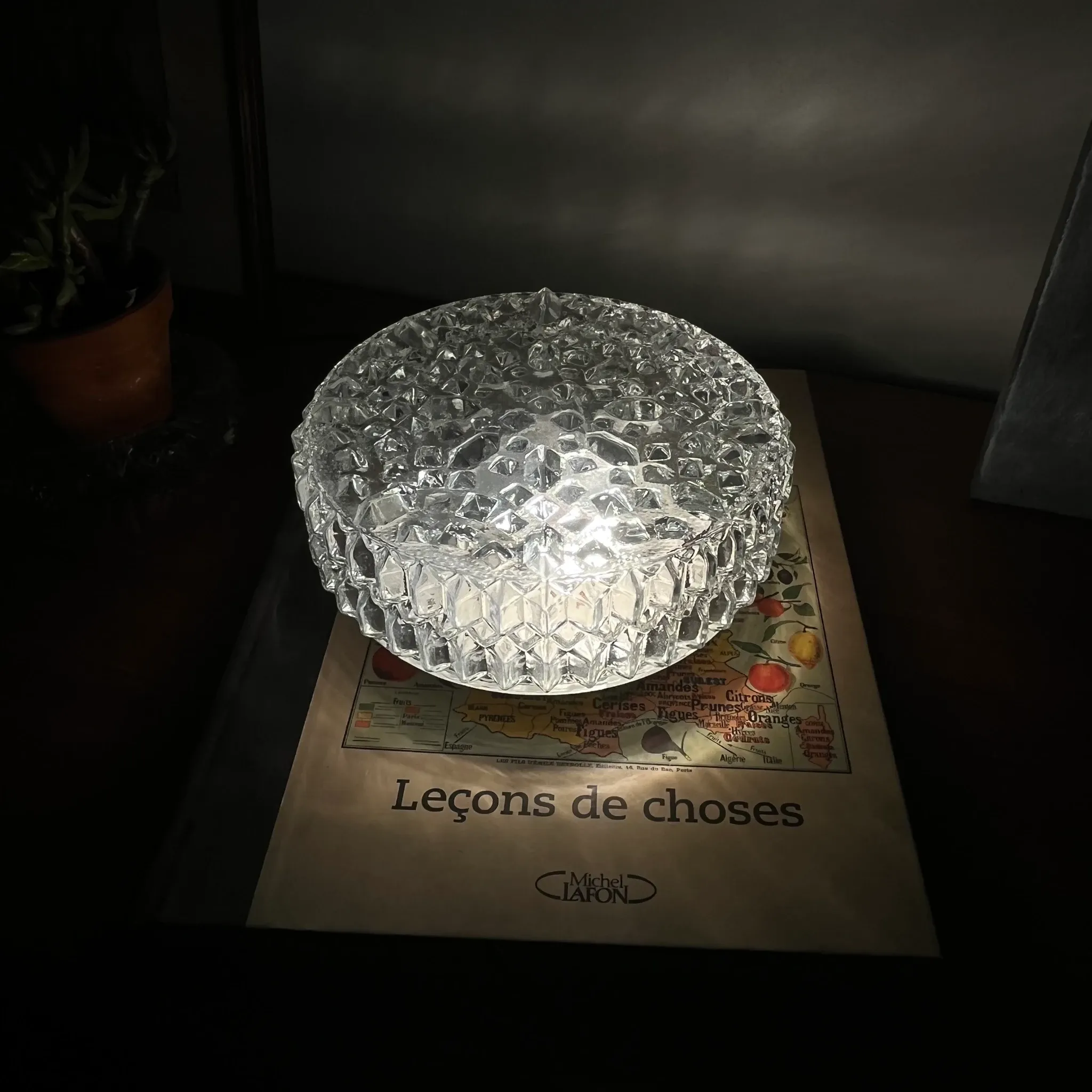 Vintage round wall light ceiling fixture transparent glass 1970s 1980s