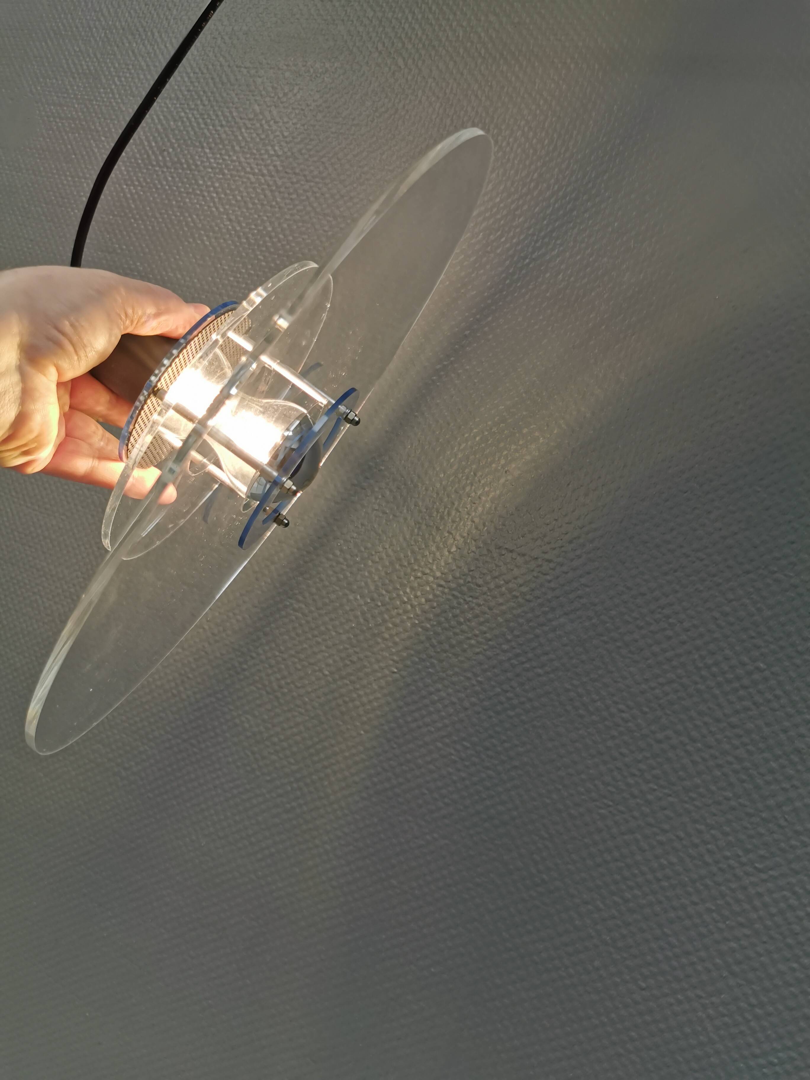 Danish space-age hanging lamp in transparent and blue plexi 1980s