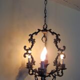 Italian Vintage patinated bronze chandelier with 4 lights with a beautiful wow patina