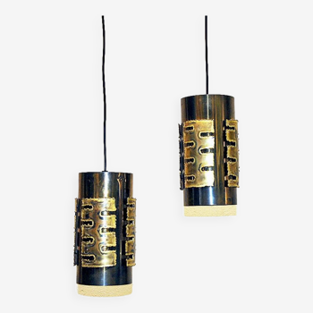 Danish Brutalist Brass cylinder pendants by Svend Aage Holm-Sørensen 1960s