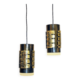 Danish Brutalist Brass cylinder pendants by Svend Aage Holm-Sørensen 1960s