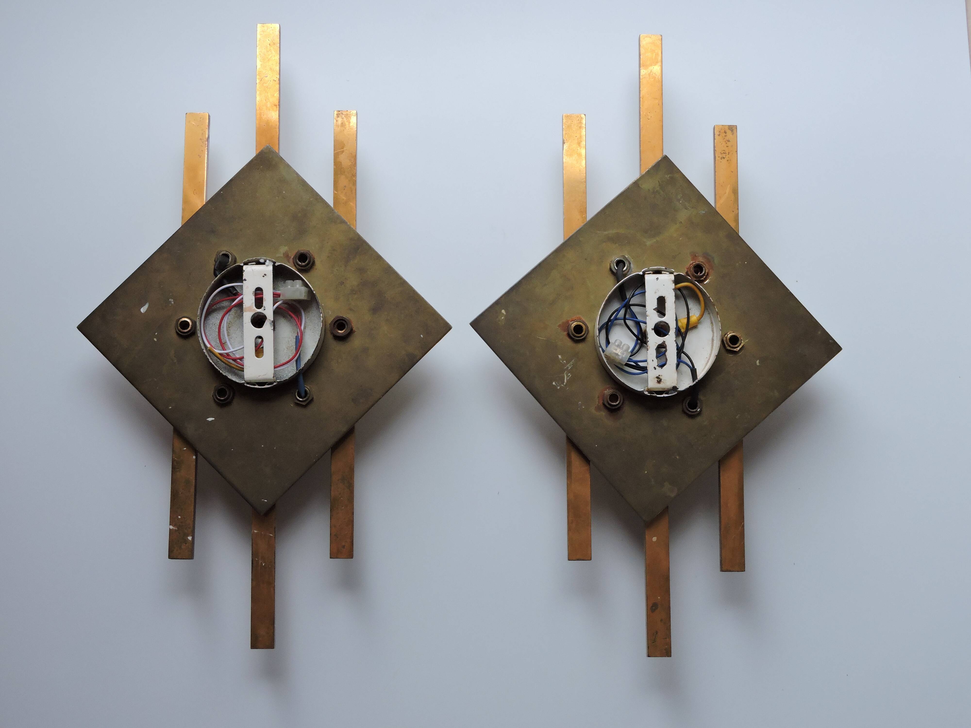 Pair of vintage geometric brass wall lamps