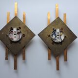 Pair of vintage geometric brass wall lamps