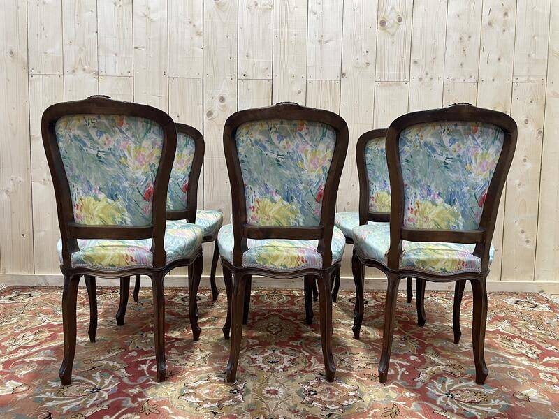Suite de 6 chaises Louis Philippe à Rossi fleuri