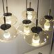 Light smoked glass water drop chandelier with 6 drops from the 1960s.