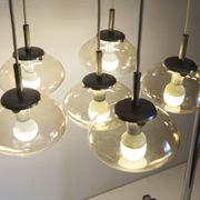 Light smoked glass water drop chandelier with 6 drops from the 1960s.