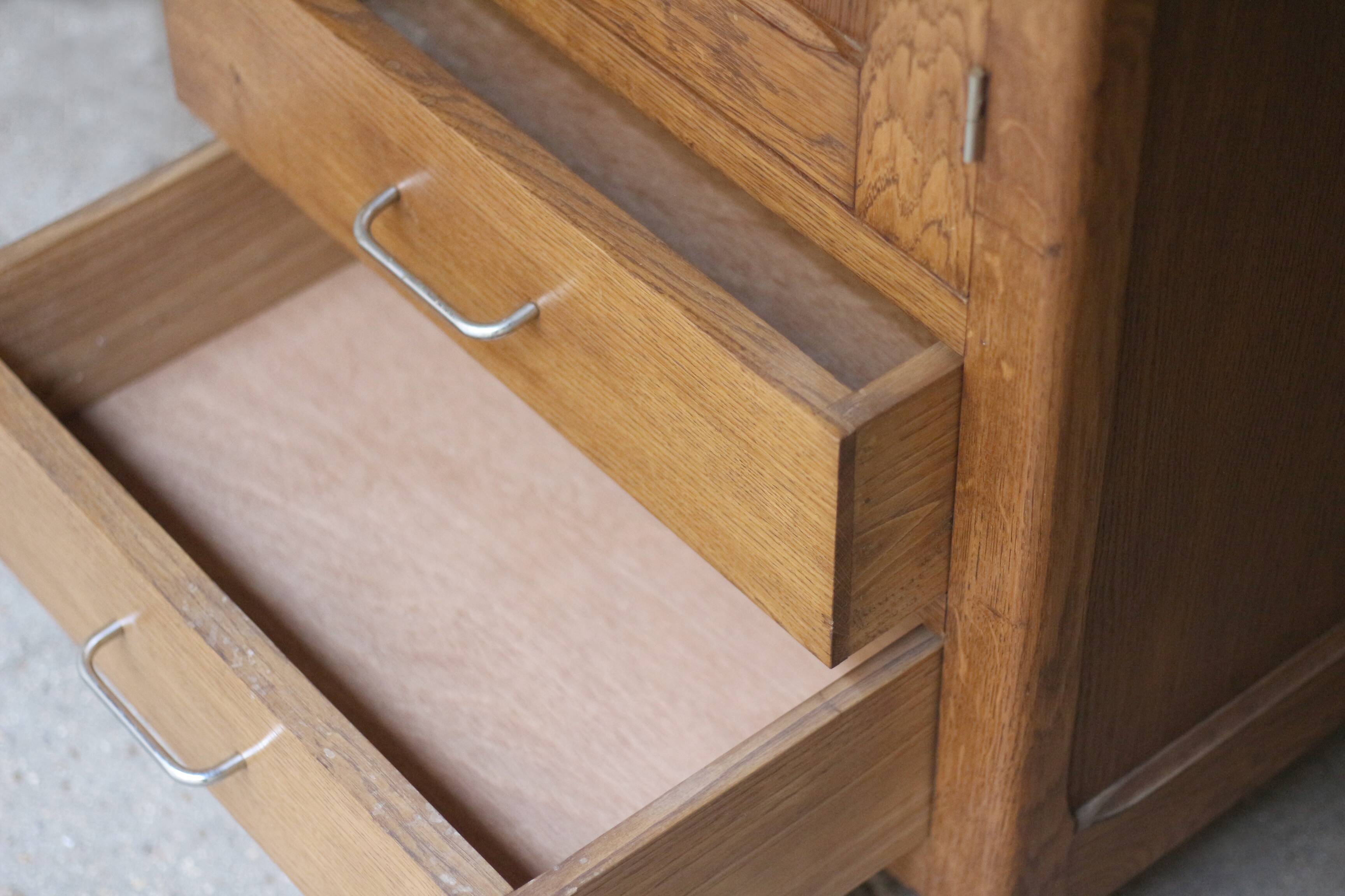 Rare: Parisian wardrobe, oak bonnetière from the 1950s