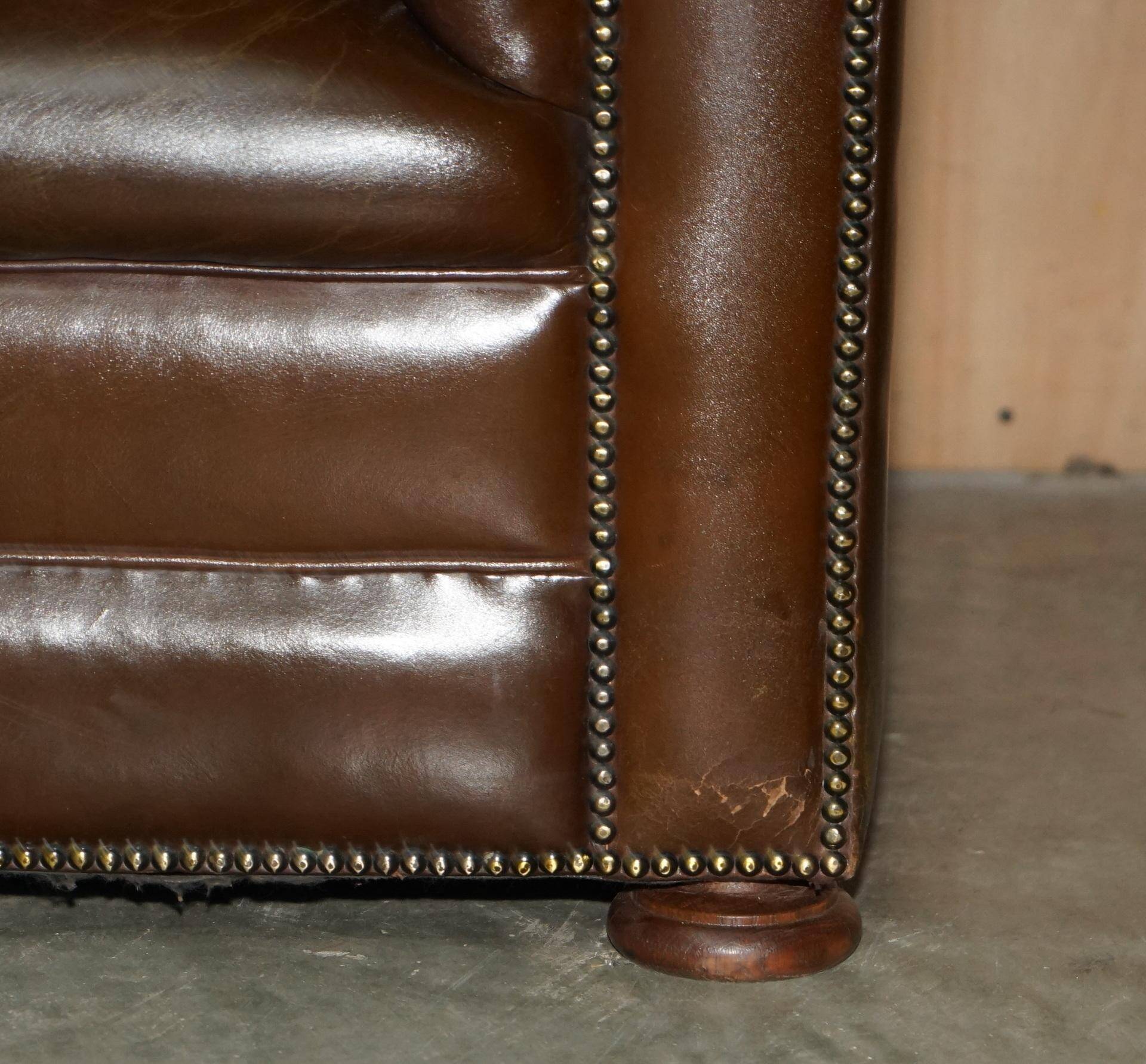 Restored Chesterfield leather sofa in vintage Art Deco style